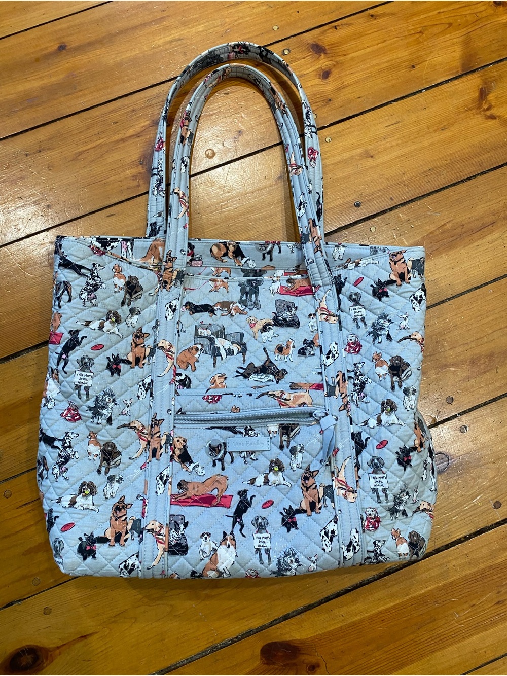 Vera Bradley Light Blue Quilted Tote with Multi-Colored Dog Print